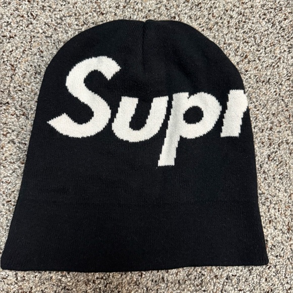 Supreme Black Wrap Big White Logo Cotton Cashmere Beanie GUC - Picture 4 of 6